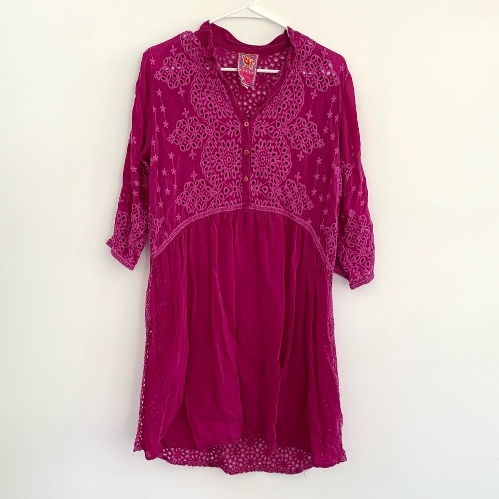Johnny Was Fuschia Eyelet Tunic